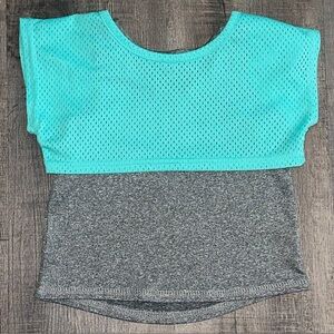 💞 New Baby Girls Size 24 Months Grey & Blue Mesh Overlay Active Tee Shirt